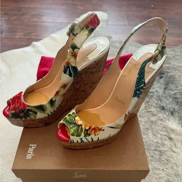 🔥 Christian Louboutin UNE PLUME SLING 140 CALF HAWAII/PATENT - Picture 5 of 8